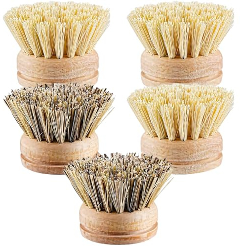 AddLotLot 5 PCS Wooden Washing Brushs Natural Dish Washing Brush Soft Bristle Refills Replacement Brushes Replaceable Bristle Heads for Cleaning the Dishes Kitchen Sink Pots and Cooking Pans