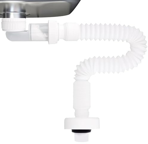 poraceous Sifón de 1 1/4 Pulgadas, Ajustable Desague Lavabo, Reemplazable Manguera de Drenaje Flexible, Sifón Flexible a Prueba de Olores, Desagüe Fregadero, Tubo de Drenaje, Extensible de 380-930 mm