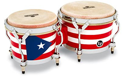 LP Latin Percussion Matador Wood Bongo Puerto Rican Flag Chrome Hardware M201-PR