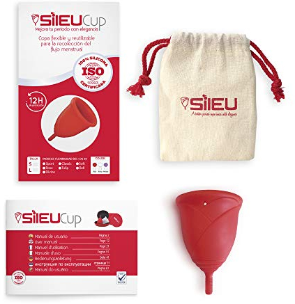 Copa Menstrual Sileu Cup Rose - Modelo de iniciación sencillo de colocar - Ayuda a prevenir infecciones urinarias y la cistitis - Talla L, Rojo, Flexibilidad Standard