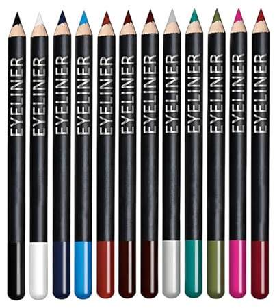 Linble Eye Liner Pencil Set - 12 Assorted Colors Natural Matte Long Lasting Hypoallergenic Eyeliners Eye Makeup Soft Crayon Pencils (Black Gray Brown Plum Purple Lavender Pink etc)