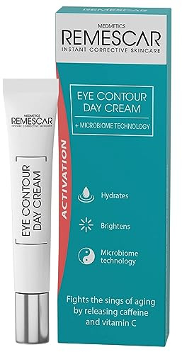 Remescar Contorno de Ojos Día 15 ml – Crema Anti-Edad con Vitamina C & Cafeína – Reduce Arrugas, Ojeras y Bolsas – Ilumina y Suaviza la Mirada para Piel Sensible