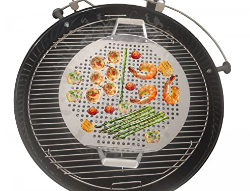 BBQNovation Grill Topper - Grillplatte aus Edelstahl – Perforiertes Grillzubehör Kompatibel mit Kugelgrill, Kamado, Weber, Big Green Egg – Ideal für kleinere Zutaten