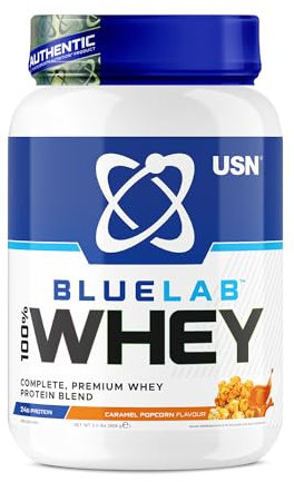 USN Blue Lab Whey Protein Powder: Caramel Popcorn - Whey Protein 2kg - Post-Workout - Whey Isolate - Muscle Building Powder Supplement With Added BCAAs