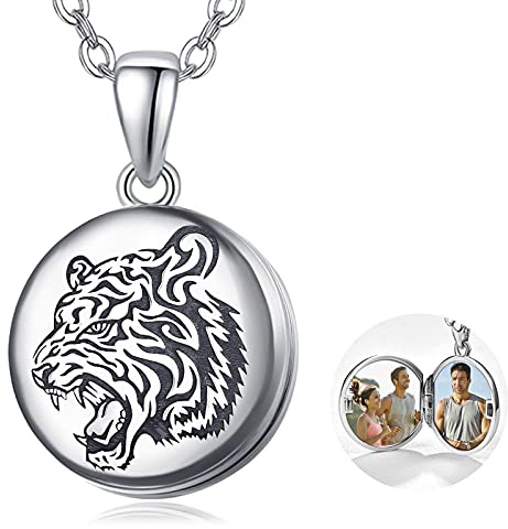 TANGPOET Foto Medaillon Halskette 925 Sterling Silber Bilder Medaillon zum öffnen Anhänger Schmuck Geschenke für Frauen Mädchen Familie