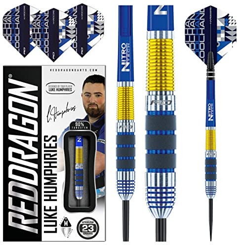 RED DRAGON Luke Humphries 23 Gram Professional Tungsten Darts Set with Flights and Stems