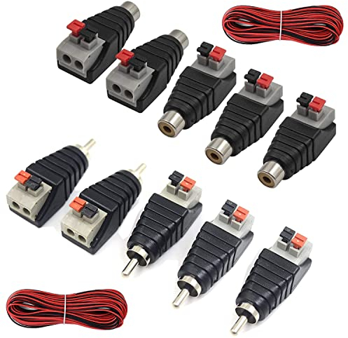 RUNCCI-YUN 10Pcs Speaker Phono RCA Connector,12V RCA male Female Audio Video Balun Spring Press Type Adapter DC Power Connector for CCTV