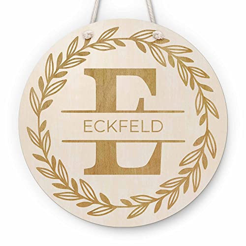 Holz Türschild personalisiert | Holzschild graviert mit Namen und wählbarem Buchstaben Monogramm | Deko, Wand- & Türschild | Namensschild Zimmertür Wohnungstür