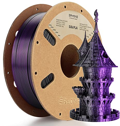 ERYONE Dual Seiden PLA Filament 1.75mm,Co-Extrucsion PLA Seiden Filament für 3D Drucker +/- 0,03 mm,Bicolor-Seide Zwei-Eins PLA Filament1 kg/Spule, Schwarz&Violett