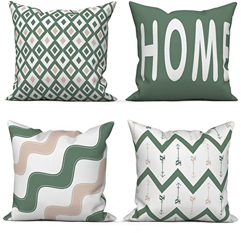 ASDCXZ Grün Kissenbezug 45x45 cm 4er Set, Nordeuropa Modern Mode Grün Weiß Rosa Sofa Dekokissen Kissenbezüge Kissenhülle Waschbar Polyester Flachs Textil Outdoor Polster Kopfkissenbezug Kissen Bezug
