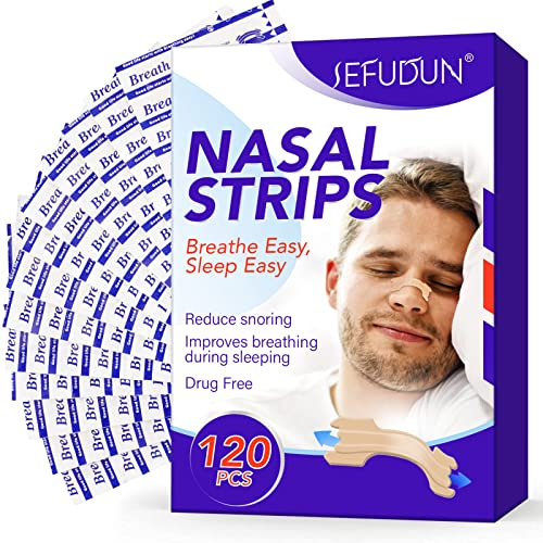 Nasal Strips, 120 Pieces Drug-Free Nose Strips to Stop Snoring and Relieve Nasal Congestion Improves Sleep Nasal Strips Snoring Anti Snore Strips