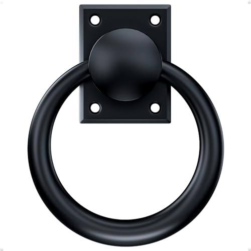trust4care 3-3/4 Rotatable Matte Black Gate Pull Handles, Flush Folding Ring Sliding Barn Door Pulls, Heavy-Duty Zinc Grip Pull for Hallway Bifold Barn Door, Garage, Garden Fence Wooden Gate