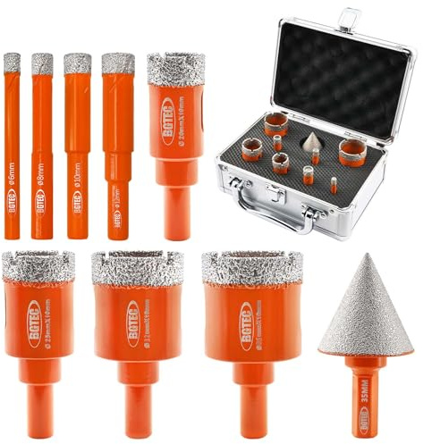 BGTEC Diamond Core Drill Bits Set - 9pcs(6/8/10/12/20/25/32/35mm+35mm Chamfer Bit) Diamond Hole Saw with Rounded Shank for for Ceramic Porcelain Tiles Marble Granite Concrete Masonry