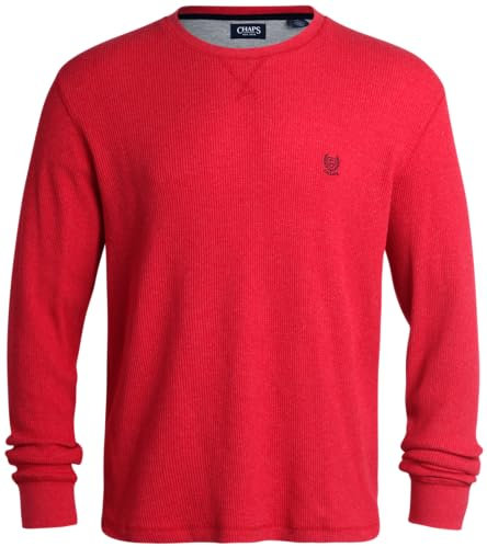 Chaps Herren Langarmhemd - Lässiges Thermohemd mit Rundhalsausschnitt - Waffelstrickhemd für Männer (M-XXL), Chaps Rot, Mittel
