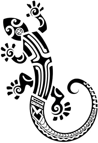 x3 Grand Tatouage Éphémère Salamandre Maori - 1 lot de 3 Feuilles de tatouages temporaires Gecko Polynésien | Bras, épaule, dos, mollet, cuisse, jambe | Noir | Homme, Femme - TATTOO YOUR STYLE