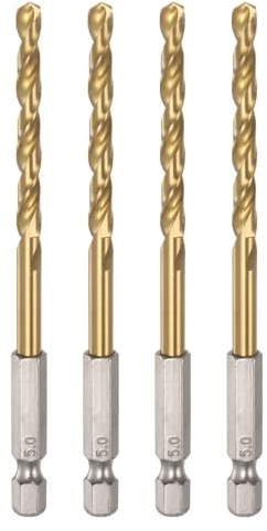 QUARKZMAN 4 Stück Hss Spiralbohrer 5mm Titanbeschichtung Holzbohrer 1/4 Zoll Griffdurchmesser Hochwertiger Sechskantschaft-Bohrer für Edelstahl, Holz, Metall, Kunststoff