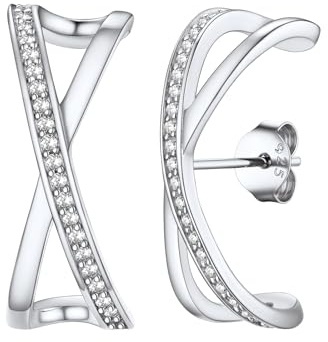 FOCALOOK Zirkonia Ohrringe Silber 925 Damen X Ohrringe Ohrstecker Silber Wickel Ohrringe Piercing Ohr Silber Schmuck für Mädchen