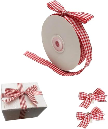Gingham-Band, Rot und Weiß Kariert, Polyesterband, Picknickband, Weihnachtsband, für Schleifen, Nähen, Geschenkverpackungen, Hochzeit, 1.5cm x 45m