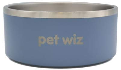 Stainless Steel Double Walled Dog Bowls | Durable, Non-slip & Dishwasher Safe Pet Bowl with Powder Coating Colour | Available in 900ml and 1900ml, in Grey or Teal (Grey, 1900ml)