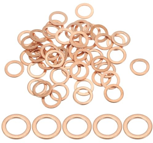 PATIKIL 50pcs Arandela de Cobre M8, Anillo de Sellado, 12x8x1mm(OD*ID*Grosor) Junta Plana Métrica Crush Accesorios Hidráulicos para Tornillos Perno Tapones de Cárter Drenaje de Aceite