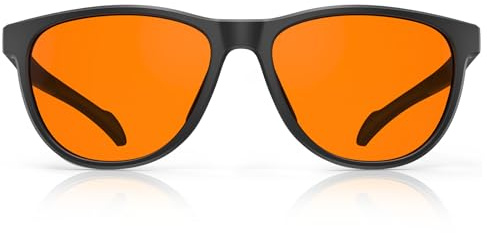 Bloomoak Gaming Glasses | Blue Light Blocking Glasses | Comfortable | Anti Glare, Fatigue, Eyestrain | Computer,Screen,Phone (Round - M, Orange - Frosted Black Frame)