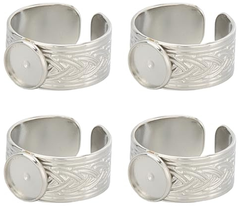 SUNNYCLUE 1 Box 4 Stück Cabochon Ringe Aus Edelstahl Verstellbare Ringbasisrohlinge Silberfarbenes Metall Weit Geöffnete Fingerring Tablettkomponenten Mit 8mm Rundem Pad Für Die Schmuckherstellung Rin