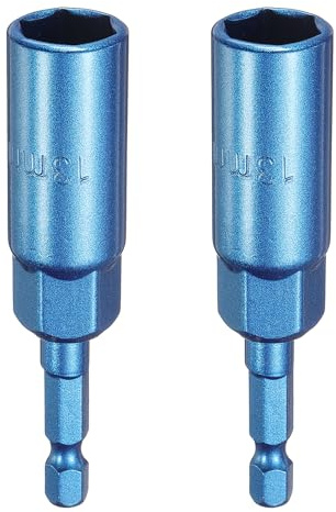 sourcing map 2pcs Nut Driver 13mm Hex Drive Socket CR-V Steel Power Screw Drill Bits Socket Wrench Tools with 1/4 Quick Change Hex Shank for Power Drills Impact Drivers, Blue