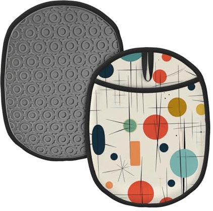 Set di 2 presine da cucina resistenti al calore, con tasche, in silicone, presine, guanti da forno, presine moderne di metà secolo, presine per cottura