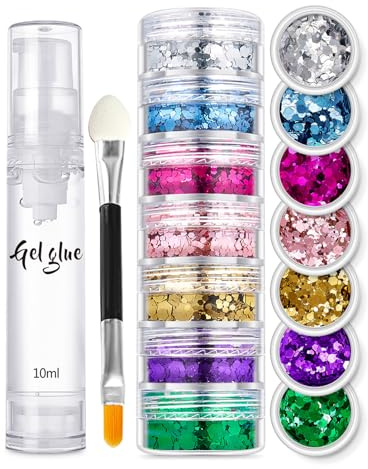 Chunky Glitzer Basteln, 7 Farben Sequin Glitzer Gesicht, Bunte Glitzerpulver Pailletten Set, Festival Körperglitzer für Gesicht Lippen Augen Haare Nägel, Body Glitter Schminke Zubehör Masquerade Party