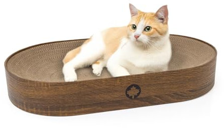 CanadianCat Company | Kratzpappe Apollo - Katzenbett aus Wellpappe, oval - walnuss | ca. 63 x 35 x 10 cm