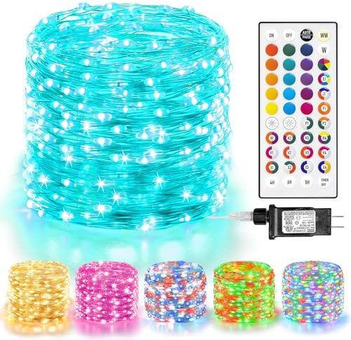 LitHome Led Christmas Fairy Lights Plug in, 200LED 66FT Color Changing Fairy Lights with Remote, 9 Modes Led Christmas Lights Indoor, Red White and Blue Fairy String Lights for Party 4th of July Decor