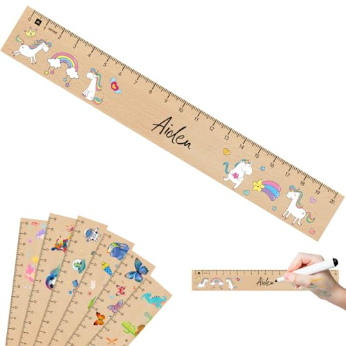 Montrestar Lineal Kinder, 21CM Holz Lineal mit Einhorn Motiven, Einzigartige Grundschule Geschenke, Holzlineal Geschenk zur 2025 Mädchen Einschulung Schulanfänger Schuleinführung