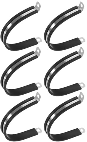 M METERXITY 6-Pack Cable Clamps, 2-3/8 Inch/ 60 mm 304 Stainless Steel Rubber Cushioned Insulated Cable Clamp R Shape Metal Holder for Tube/Wire/Pipe/Loop Installation