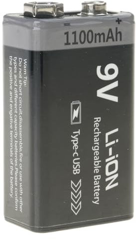 Batería recargable de 9 V 6F22 de 800 mAh/1100 mAh con cable tipo C para entusiastas de la electrónica y más