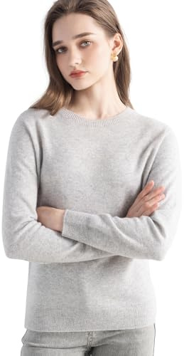 Chanyarn Damen 100% Kaschmir Pullover 2025 Herbst Winter Rundhalsausschnitt Lange Ärmel warm weicher Strickpullover (Hellgrau17056,M)
