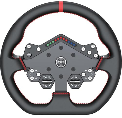 PXN W DS R2 Steering Wheel D1 Quick Release, 11.4-inch, Hall Effect Paddle Shifters,F1-style Paddles, Dynamic RGB Rev Lights, Leather Grip, PC Steering Wheel For VD4/VD6/VD10 Direct Drive Bases