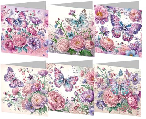Juego de 6 tarjetas de felicitación para pintar con diamantes, tarjetas de felicitación plegables para manualidades, tarjetas postales creativas hechas a mano de mosaico