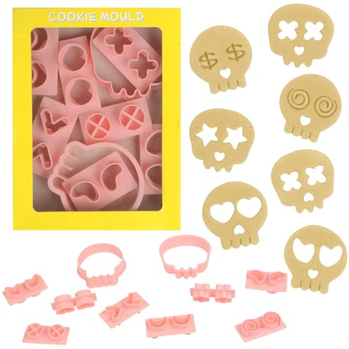Kiiwah 10 Pcs Emporte Piece 3D Crâne pour Halloween, Emporte Pièce Patisserie Moule Biscuit Halloween Cookie Cutters Pour Fruits Sablé Gâteaux Décorations