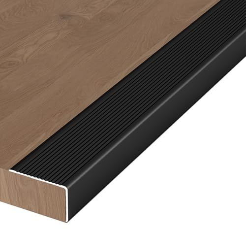 Treppenkantenprofil, Metall Treppenkantenschutz, Rutschfeste Treppenkanten, 90 cm Aluminium Winkelprofil Treppenprofil(Black,50x30mm/2x1.22in)