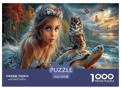 FilleHibou& Turtle Puzzle 1000 Pièces Jouet en Bois Cadeau Unique De l'art De La Décoration Côte d'automne Challenge Toy Adultes & Enfants des 14 Ans 52x38cm/1000pcs