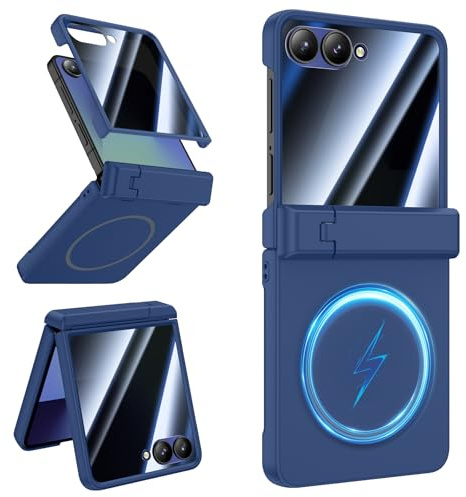 HWeggo for Galaxy Z Flip 7 Case with Privacy Screen Protector, Blue | Compatible with MagSafe & Sturdy Kickstand, Support Wireless Charging, Phone Cover for Samsung Galaxy Z Flip 7 5G
