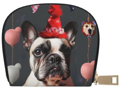 Portamonete portatile con stampa galassia, in pelle PU, con 12 scomparti per carte, mini portafoglio per cambio per donne e regalo premuroso, Bulldog francese., taglia unica, Portamonete