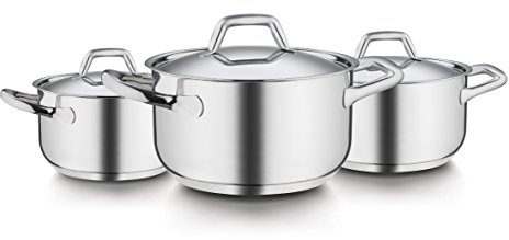 Barazzoni Chef Line 6 Pezzi Batteria, Made in Italy, Acciaio Inox 18/10, Induzione+Gas, Triplo Fondo, PFAS Free, Argento, 6 unità