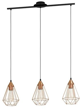EGLO Pendelleuchte Tarbes, 3-flammige Vintage Hängelampe im Retro Look | Esszimmerlampe aus Metall in Kupfer und Schwarz, E27 Fassung