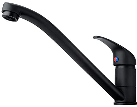Kitchen Taps Matt Black Hapilife Contemporary Single Lever Kitchen Mixer Taps 1 Hole in Black Monobloc 360° Swivel Spout Sink Mixer Tap Long Spout Low Arch Hot Cold Faucet Top Lever