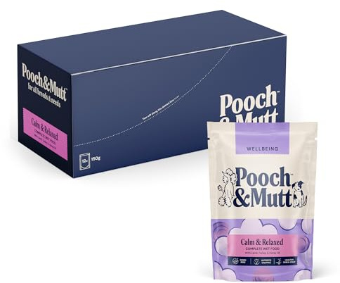 Pooch & Mutt - Calm & Relaxed, Complete Wet Dog Food Grain Free, Dry Dog Food Topper for Calming Hyperactive or Anxious Dogs, Lamb and Beef, Pack of 12 x 150g (packaging may vary)
