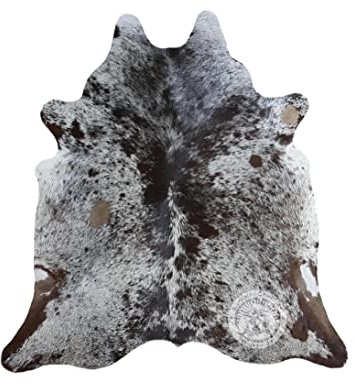 Sunshine Cowhides 100% Genuine Salt and Pepper Longhorn Tricolor Cowhide Rug - Modern Style Animal Skin Rug & Floor Carpet for Living Room, Bedroom, Kitchen & More - Large (6x6-7ft)