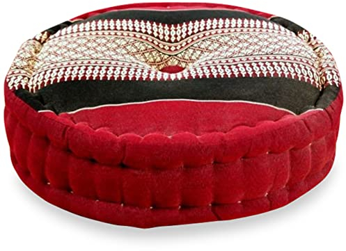 livasia Meditationskissen - Ø 38x15cm - Yogakissen mit Kapokfüllung, Pouf, Bodenkissen rund für Yoga und Zen Meditation, Zafukissen für Garten und Balkon, Sitzkissen handgemacht (Rot/Schwarz)