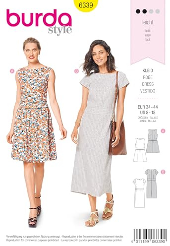 Burda Schnittmuster 6339 Damenkleid Größe 34-44 zum Selbernähen Ideal für Anfänger [L2]