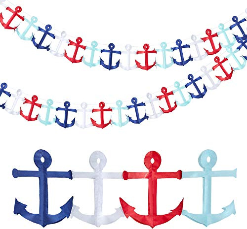 Boao 2 Pieces 8ft Nautical Garland Red White Blue Bunting Decor | Metal Magnet Pins for Bulletin Boards, Office Classroom School, Strong Magnets for Wall, Magnetic Thumb Tacks Hanger